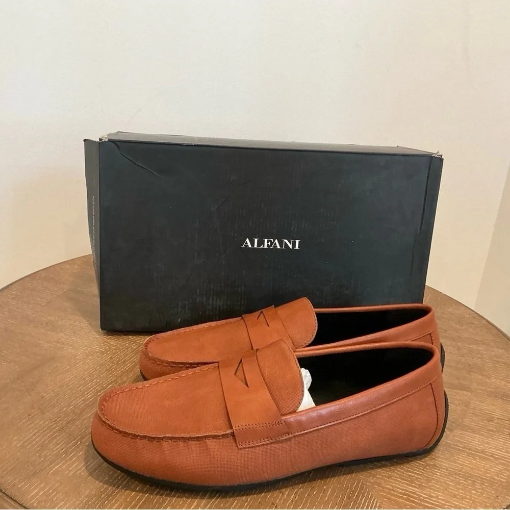 Alfani Mens Brown Penny Comfort Iker Round Toe Slip On Loafers